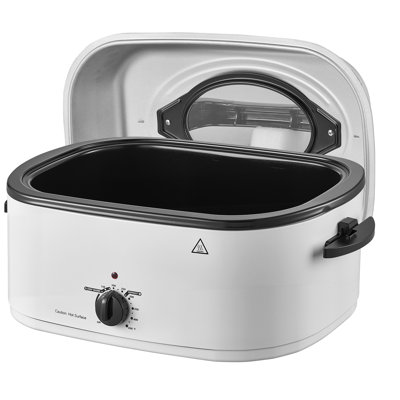 Electric Roaster Oven, 22 Qt Capacity, Turkey Roasting Pan, White Finish, 1450W Power, Self-Basting Lid with Viewing Window, Adjustable Heat Range 150-450°F, Countertop Cooker with Defrost and Warm Functions, Removable Pan and Rack