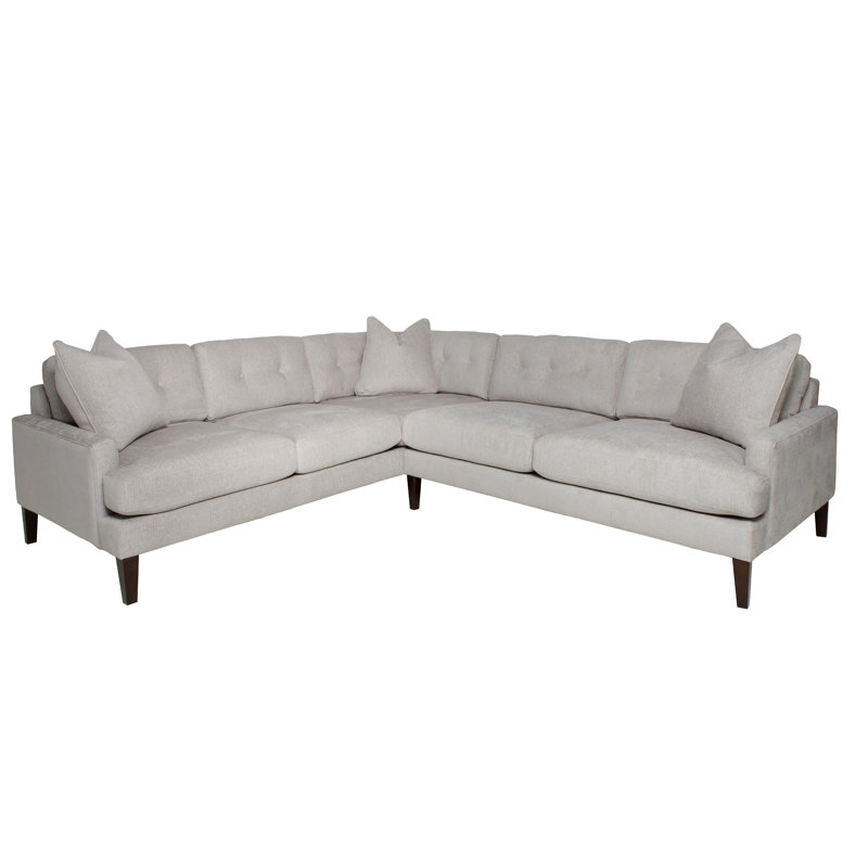 Upholstered L-Shaped Sectional, Beige/Gray, Left Hand Facing