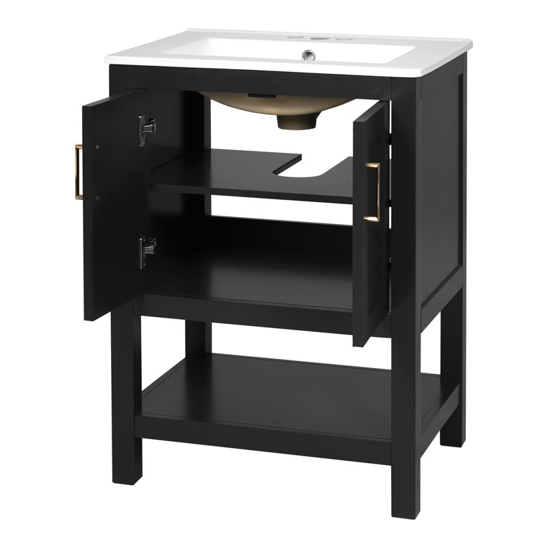 Bathroom Vanity with Back Open Structure and Adjustable Shelf, Black