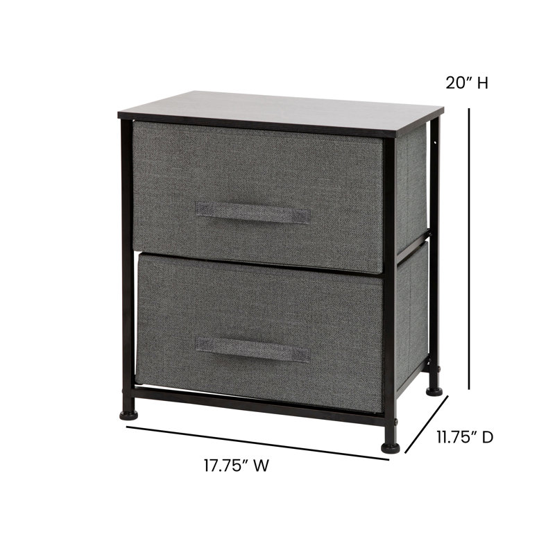 Support de rangement à 2 tiroirs avec plateau en bois et tiroirs en tissu Colne, Noir / gris foncé