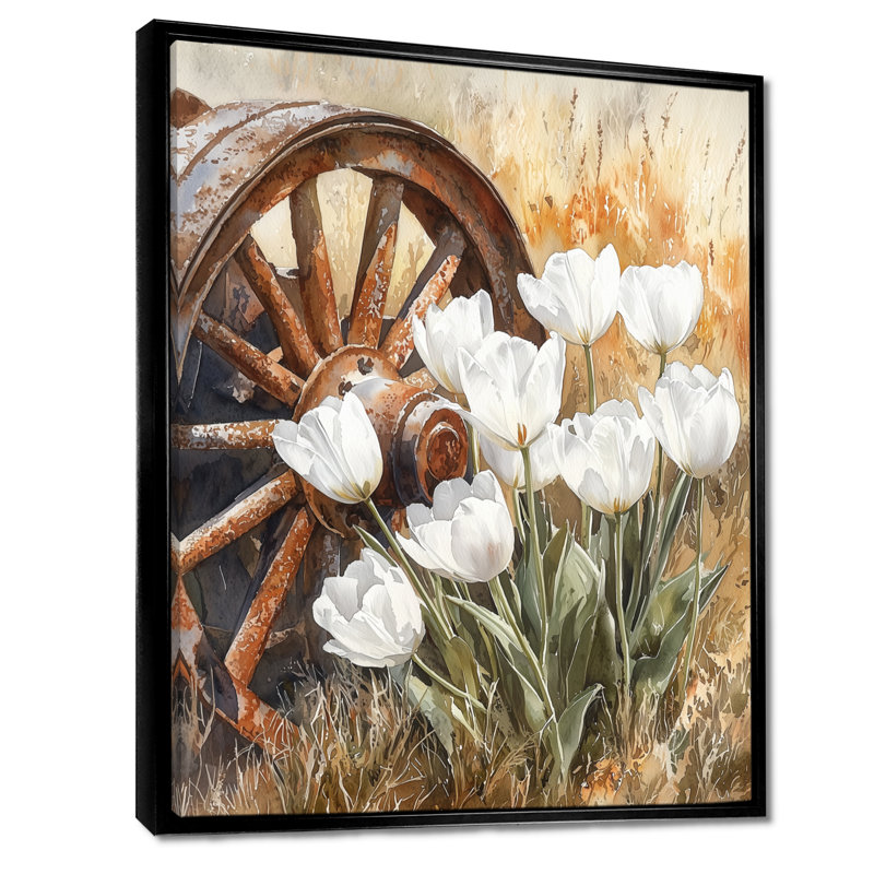 «Tulips By The Wagon Wheel II - Tulipes», reproduction sur toile encadrée, H 20 po x l 12 po, Noir
