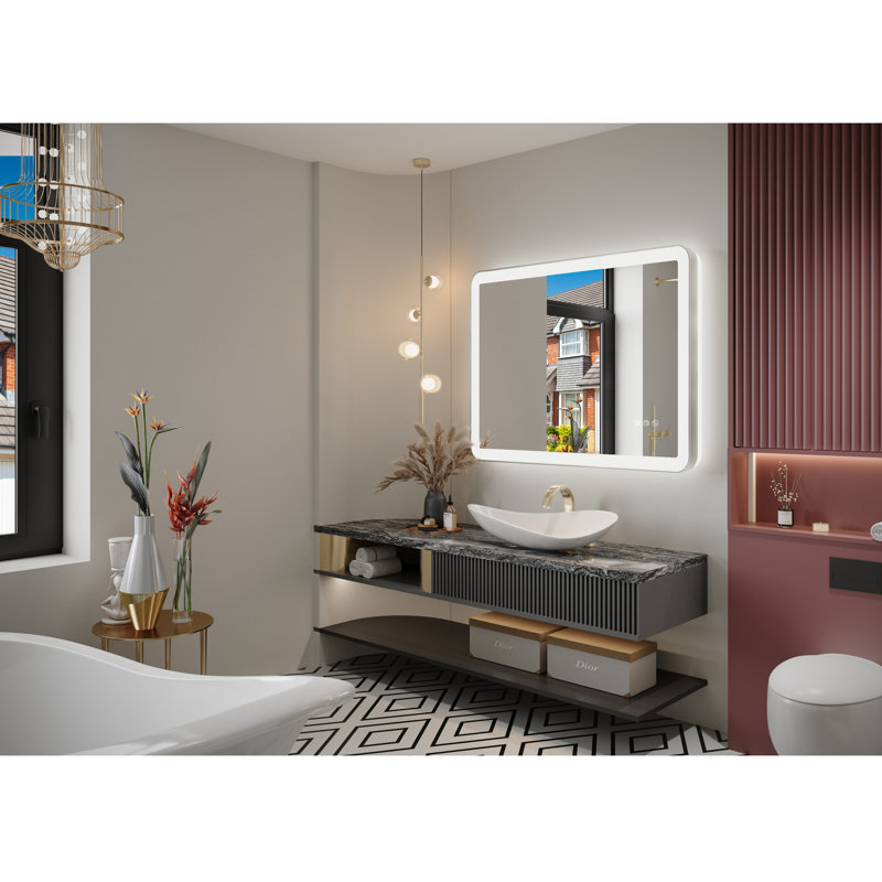Miroir mural Natalin, Rectangulaire, Nickel brossé, 40 po x 36 po
