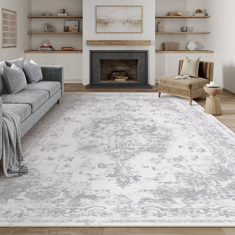 Elegant Modern Machine Woven Area Rug in Grey, Rectangle 8' x 10'