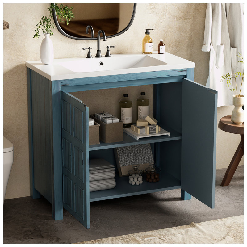 Organisateur de meuble-lavabo 36 po avec lavabo, Bleu rétro