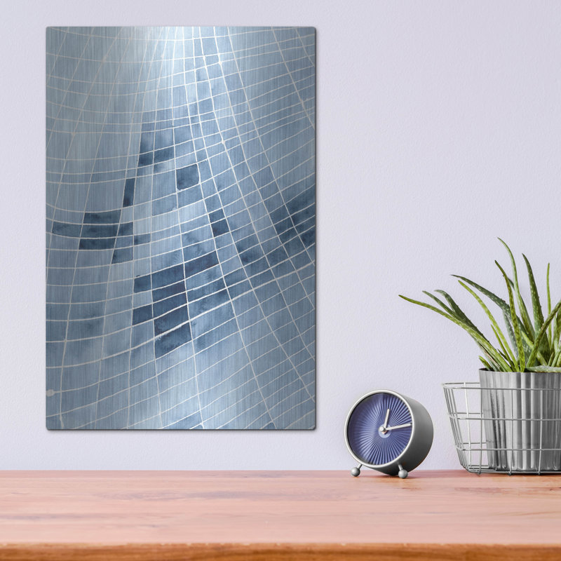 «Blue Grid II» par Regina Moore, art mural en métal, H 16 po x l 12 po