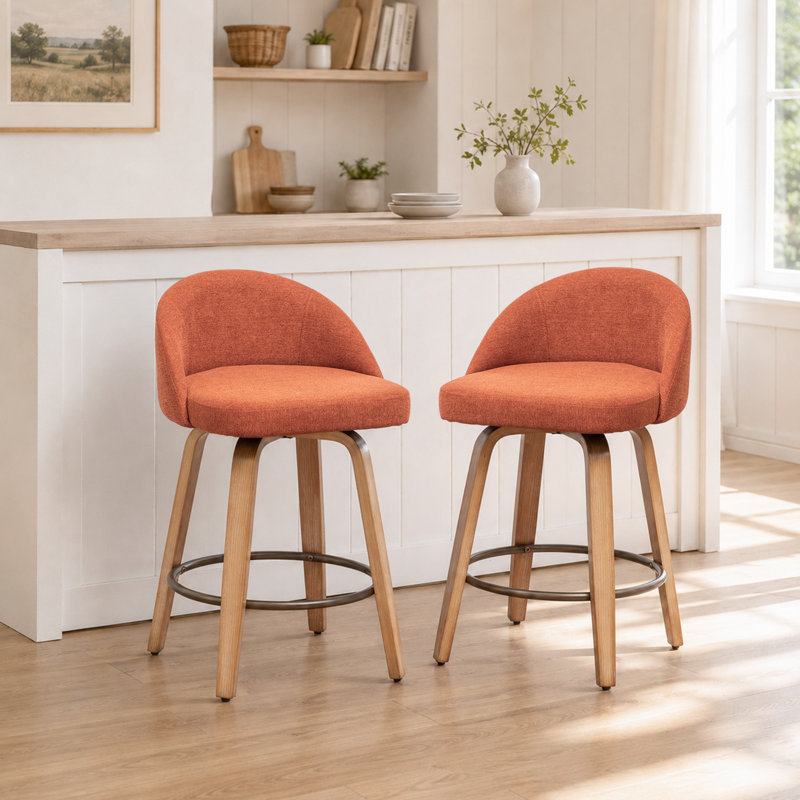Tabourets de bar pivotants en velours Louise, RUST, Counter Stool (25.39" Seat Height)