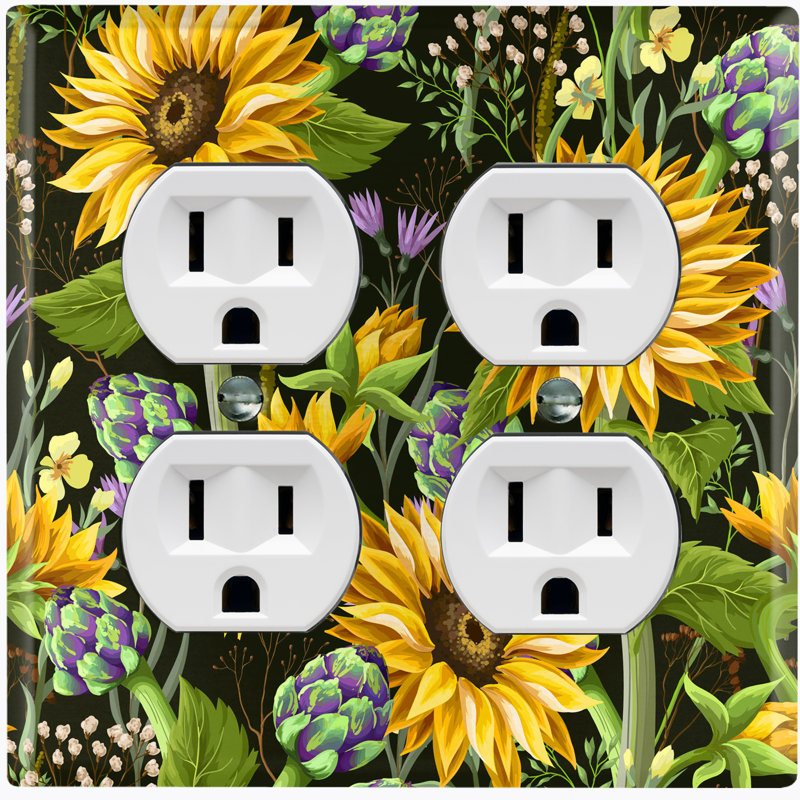 Sun Flower Purple Lavender Garden Black 2 - Gang Duplex Outlet Standard Wall Plate