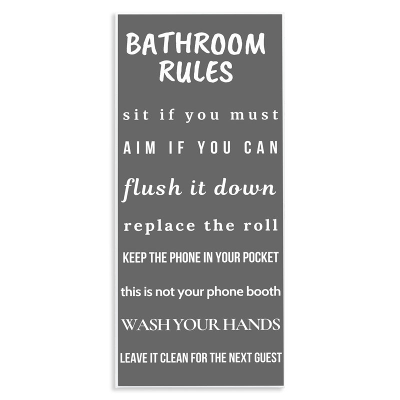 «Bathroom Rules Let It Clean Clean», plaque murale par Julia Frost
