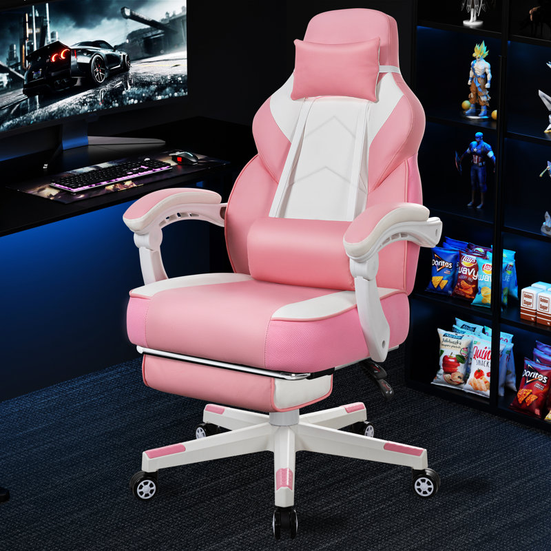 Adjustable Reclining Gaming Chair, Ergonomic Faux Leather Swiveling PC & Racing Computer Chair with Footrest and Lumbar Support