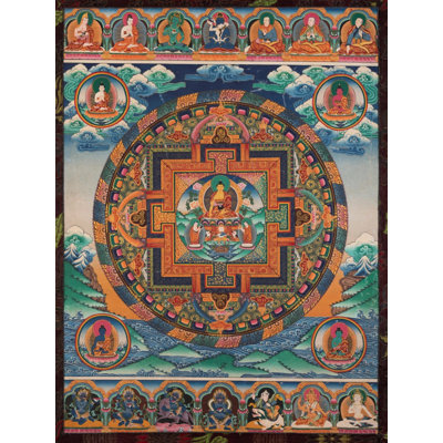 Shakyamuni Buddha With Brocade | Pure 24 Carat Gold, Gouache And Acrylic Colors On Cotton Canvas