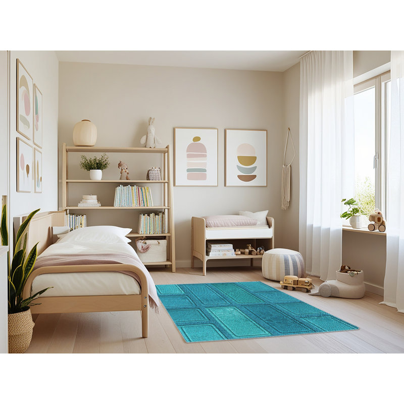 Tapis bleu tissé à la machine, Rectangle 4 pi x 6 pi