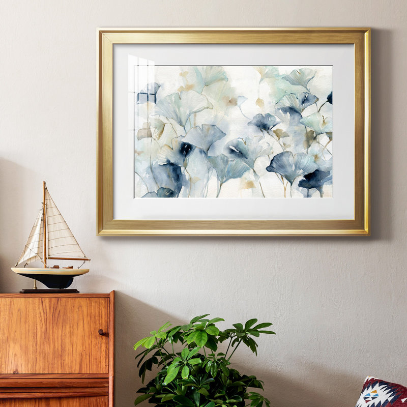 Glorieux ginkgo - peinture encadrée, H 26,5 po x l 36,5 po x P 1,5 po, Papier avec cadre doré
