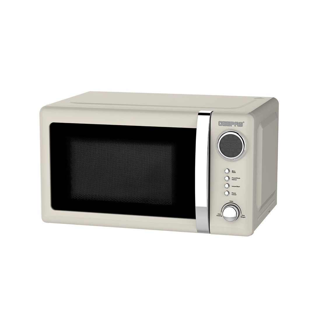 GEEPAS Retrovive 700W Digital Freestanding Microwave Oven, 20L | Electric Oven with Auto Defrost Child Lock | 12 Preset Rotary Dial Easy Clean Fits St
