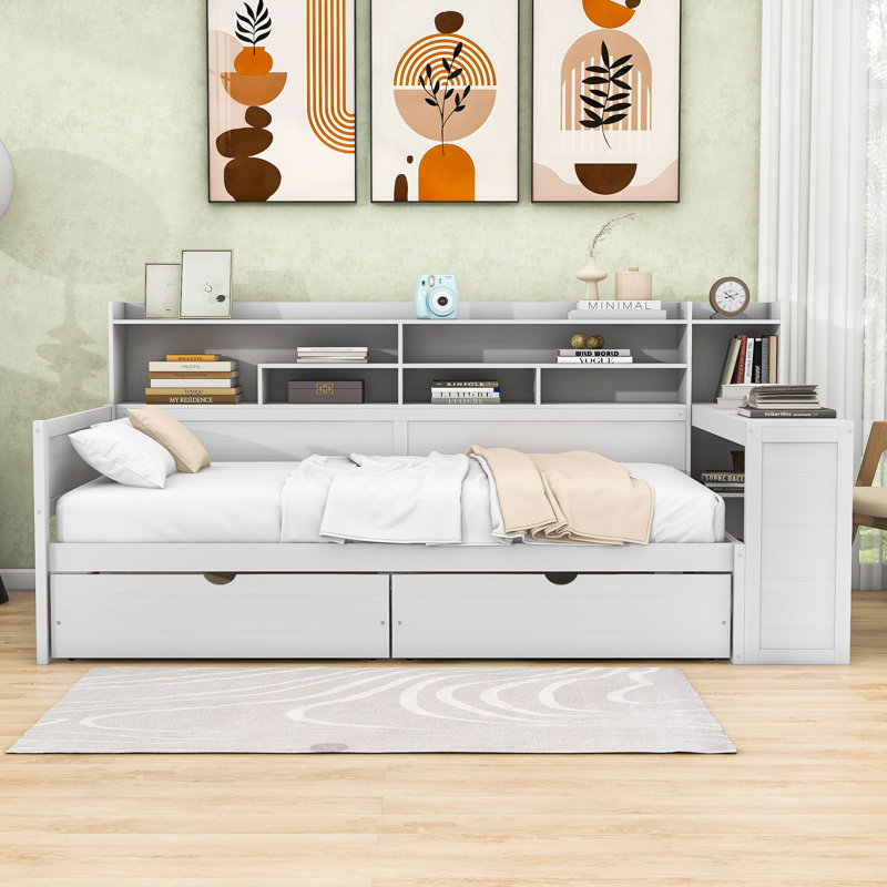 Dalainey Wood Daybed with Drawers, Desk and Shelves, Twin, Antique White