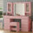 Vanity With Power Outlet, Makeup Desk With Mirror And 10 LED Lights, Vanity Desk With 12 Drawers And 2 Cabinets, Vanity Set With Fold-Up Panel, Glass Top Vanity Table With Chair For Bedroom-1548071451