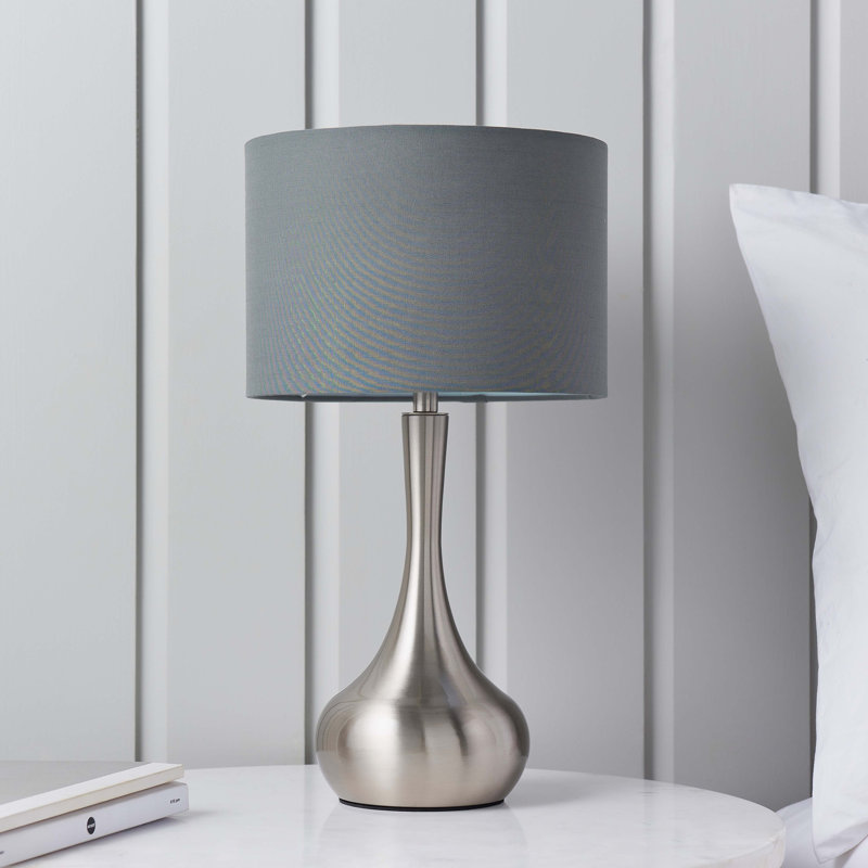 Teneyck Steel Table Lamp, Satin Nickel Base/Grey Shade