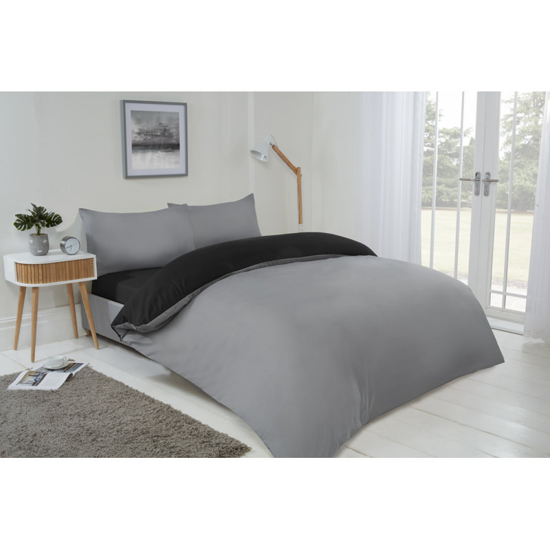 Kirke Polyester No Pattern Duvet Cover Set with Pillowcases, Black/Grey, Double - 2 Standard Pillowcases