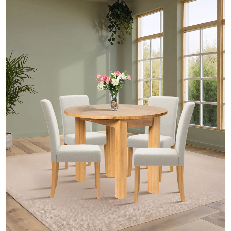 Hatcher 4 - Person Drop Leaf Solid Oak Dining Set, Beige