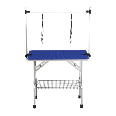 Table de toilettage pliable de 91 cm (36 po) pour chiens et chats, en acier inoxydable robuste, bleue.