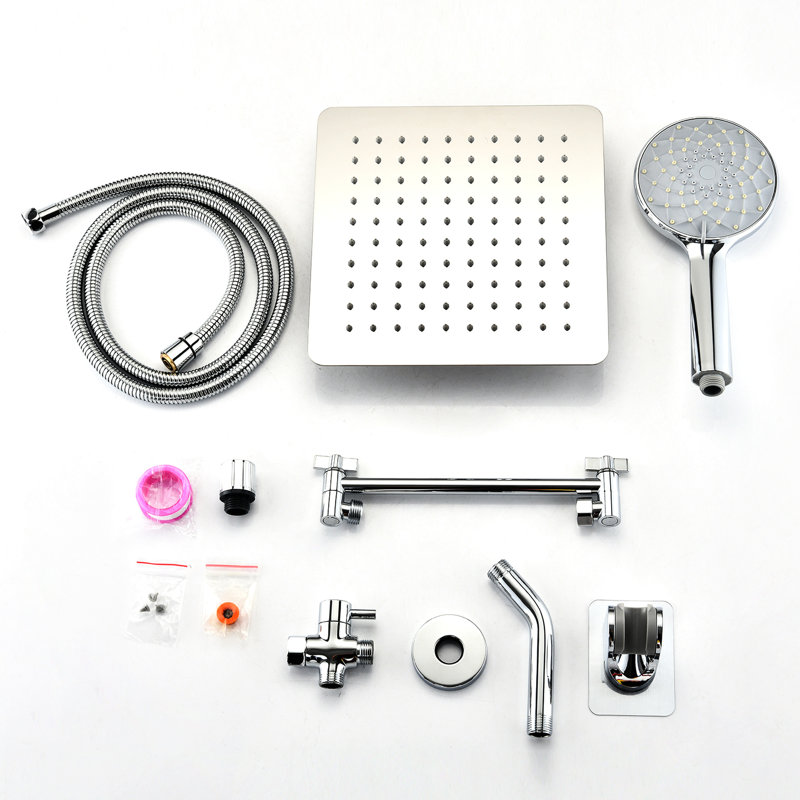 Shower Head Bundle: 10 Inch Rainfall & Handheld With 11 Arm, 6 Settings, Leak Design, Corrosion Stainless Steel, Wall Mounted Square 10" Kit: High 11" Extension Modes, Self-cleaning, Leak Proof,