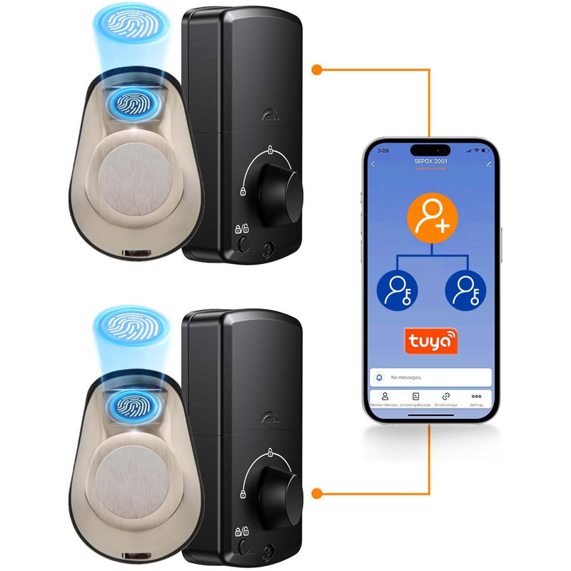 Serrure intelligente sans clé SEPOX® avec poignées 2, entrée d'empreinte digitale pour porte d'entrée avec contrôle Tuya APP et pêne dormant numérique Bluetooth, batterie de 18 mois incluse, verrouillage automatique, alimentation de secours et clé disponible
