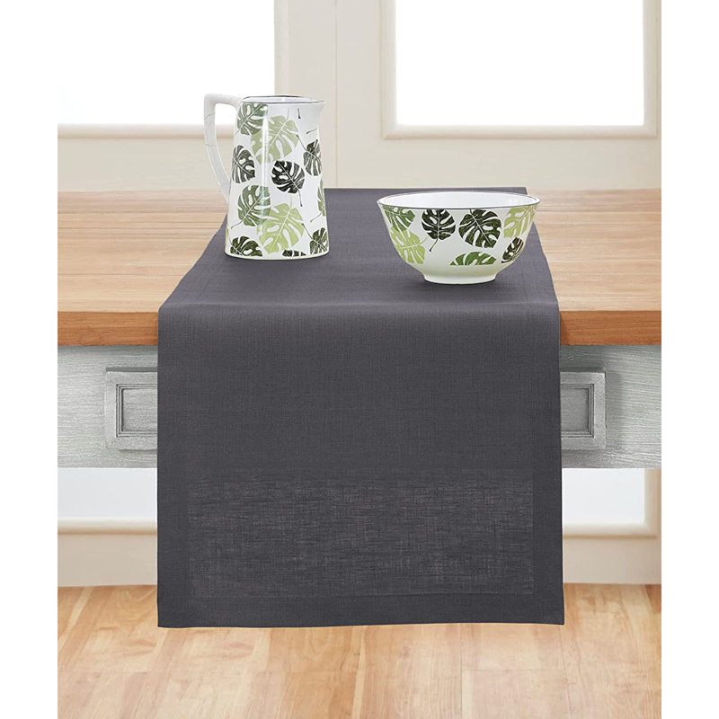 Diana - 100% Pure Linen Table Runner, 120" x 14", Charcoal