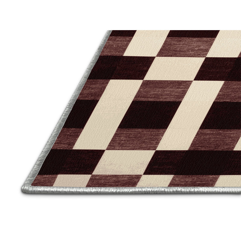 Tapis beige à carreaux lavable à la machine, Rond 5 pi