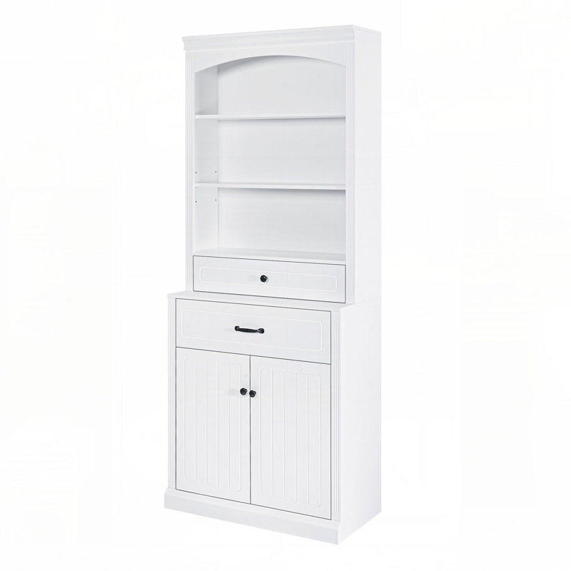 Bathroom Storage Cabinet with Two Doors, Drawers, Adjustable Shelf & Three Open Shelves