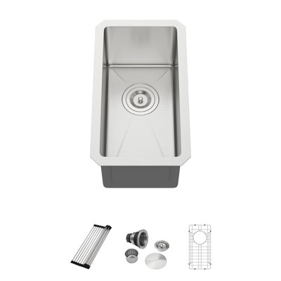10" L X 18" W Undermount 16 Gauge Single Bowl Stainless Steel Bar Kitchen Sink With Accessories