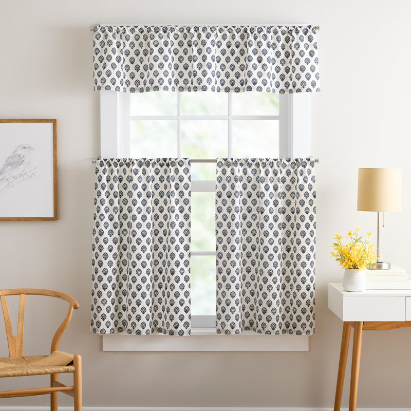  Kiara Navy 58 X 14 Valance And Tier Set, Blue