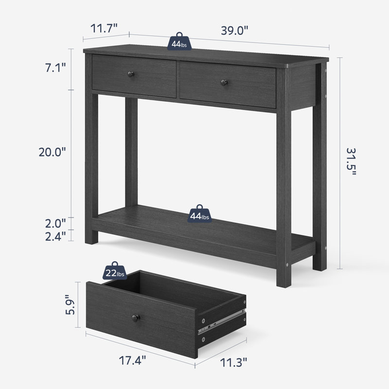  39" Console Table with 2 Drawers, Modern Sofa Table for Living Room, Foyer, Black