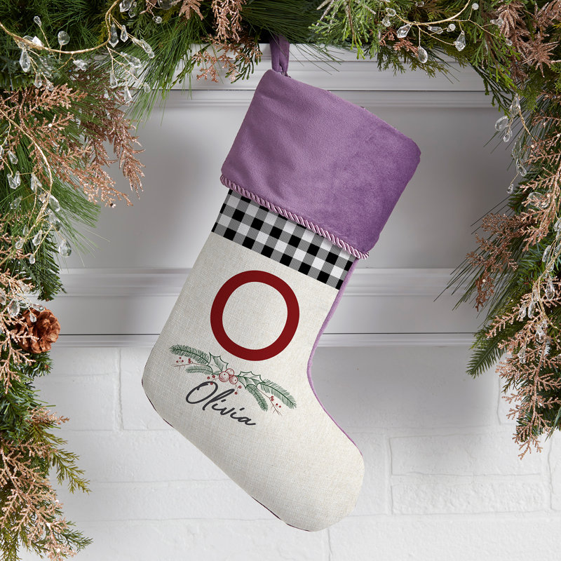 Chaussette de Noël festive à feuillage personnalisé, Mauve, Oui