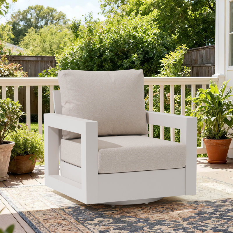 Chaise pivotante d'extérieur en aluminium, Coussin beige / structure beige