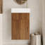 Meuble-lavabo flottant moderne de 16,5 pouces avec rangement, poignée en or rose et porte à fermeture en douceur, convenant aux conduites compactes avec drain de taille réglable Mid-Century, optimisation de l'espace de porte