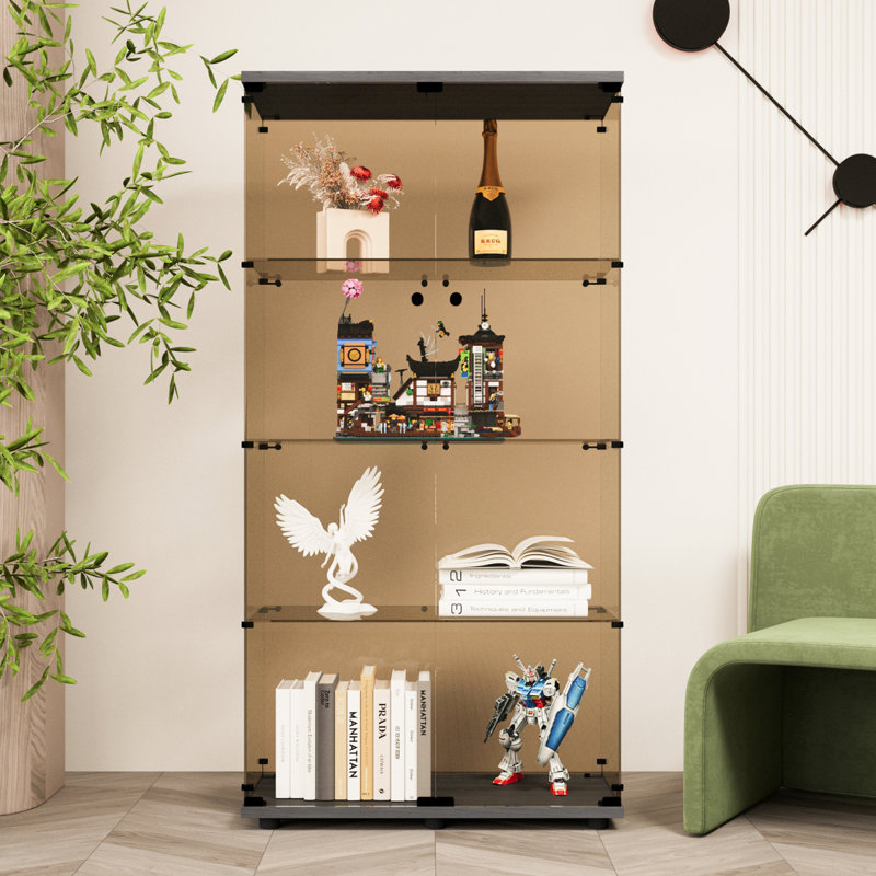 Vitrine à deux portes 4 portes vitrées avec porte, bibliothèque Curio pour salon, bureau de chambre à coucher