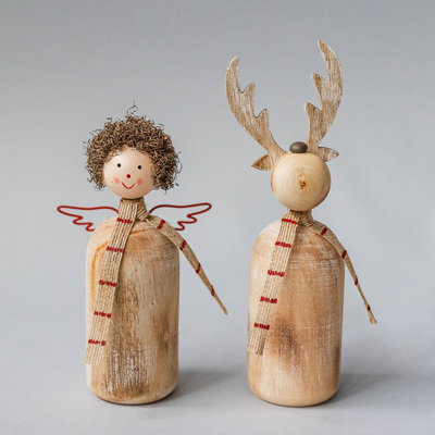 Ensemble de 2 figurines renne et ange portant des écharpes