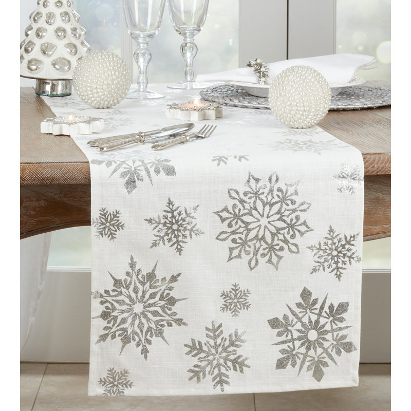 Naledi 100% Cotton Christmas Table Runner, 16" W x 72" L, Silver