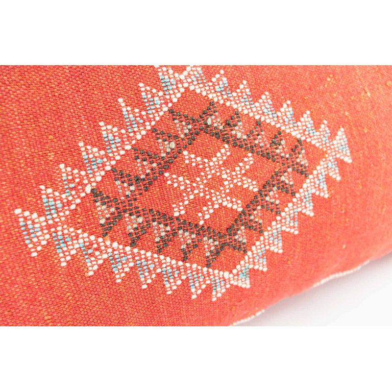 Atlas Silk Lumbar Pillow Cover, Red Geometric 2
