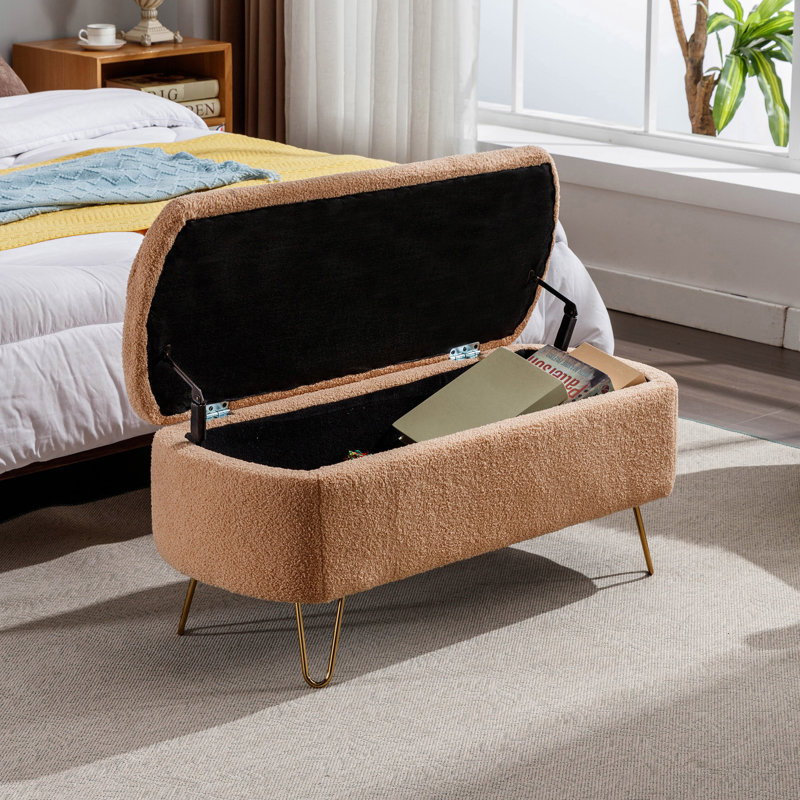 Banc de rangement en fausse fourrure Camel
