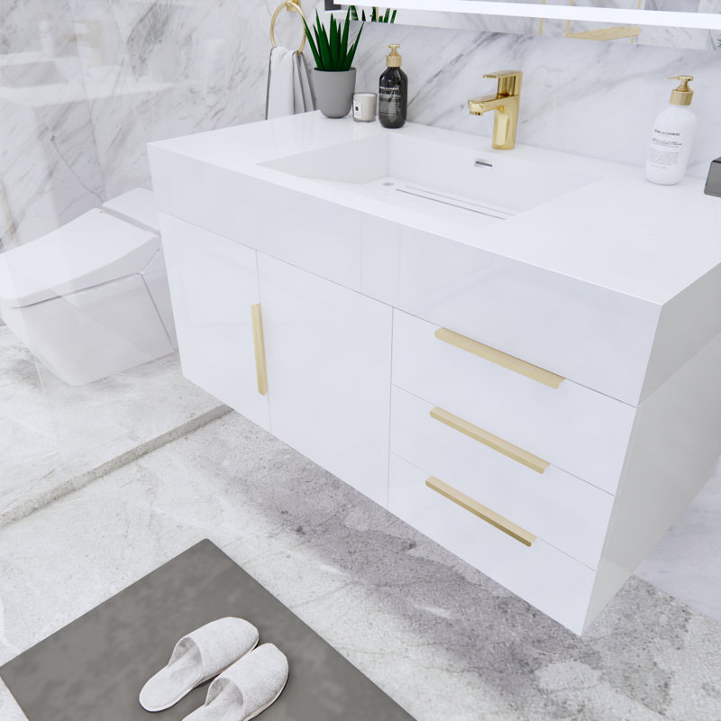Glasgow 42'' Single Bathroom Vanity with Acrylic Top, White, White