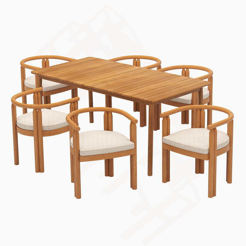 Ensemble de salle à manger 7 pièces, 1 table rectangulaire et 6 fauteuils pour l'extérieur