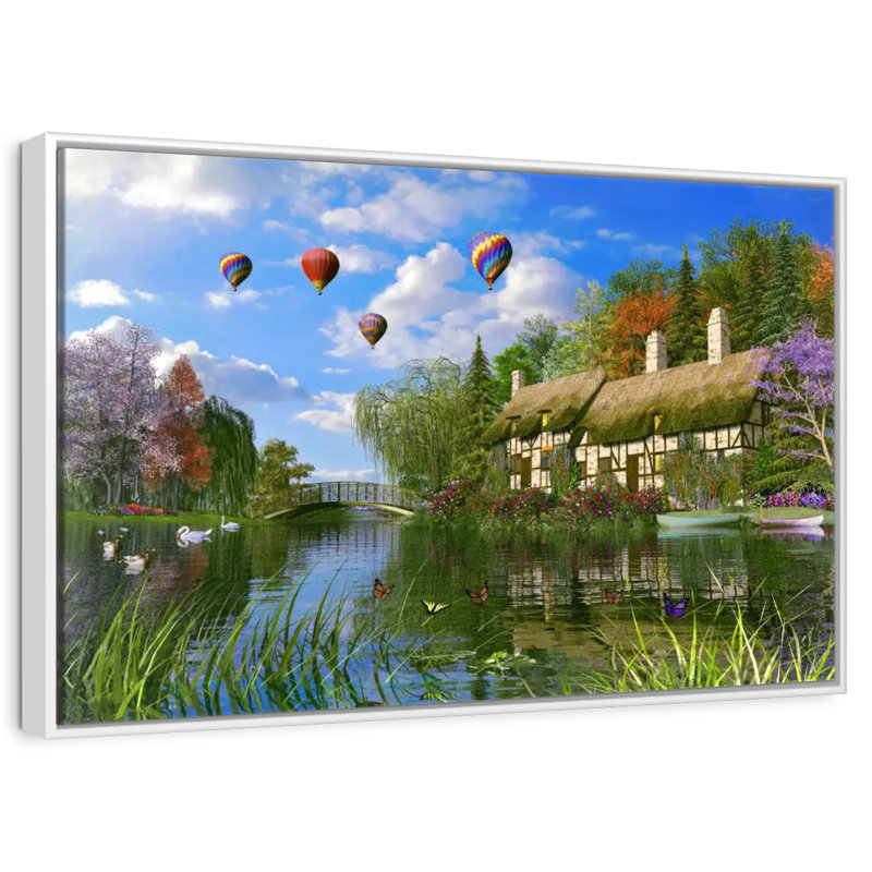 Old River Cottage, Cadre flottant blanc, 37 po x 25 po