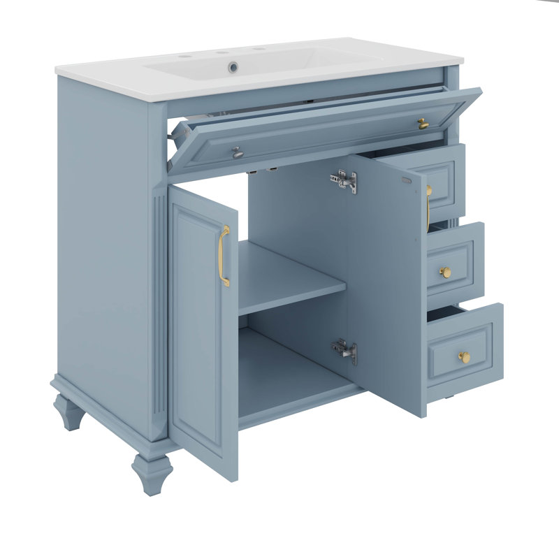Meuble-lavabo 36 po avec lavabo et tiroir basculant 36 po, Bleu gris
