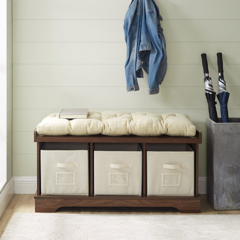 Mccready Cotton Upholstered Storage Bench, Dark Walnut