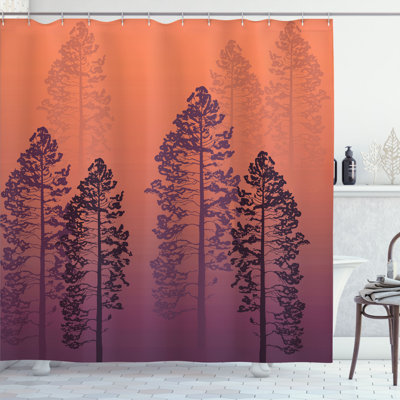 Ambesonne Country Shower Curtain Forest Ombre Wildlife Pines -  sc_260358_extralong