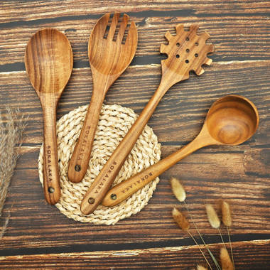 BOKALAKA Wooden Spoons for Cooking, Wooden Utensils for Cooking 7 Pcs  Natural Teak Wooden Kitchen Utensils Set Wooden Cooking Utensils