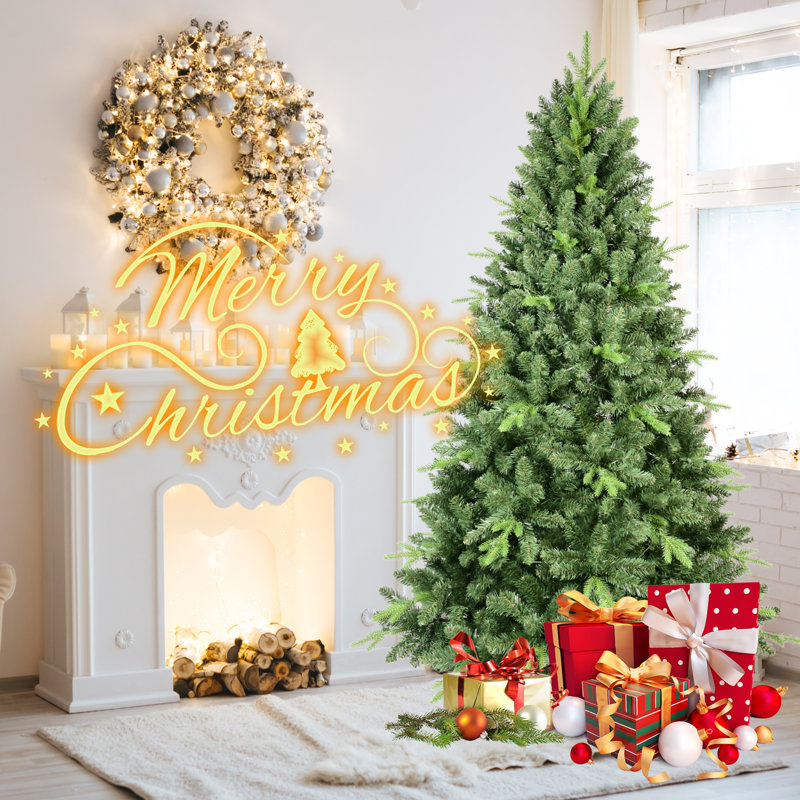 Arbre de Noël réaliste de 7,5 pi avec construction durable en PE + PVC pour décoration festive