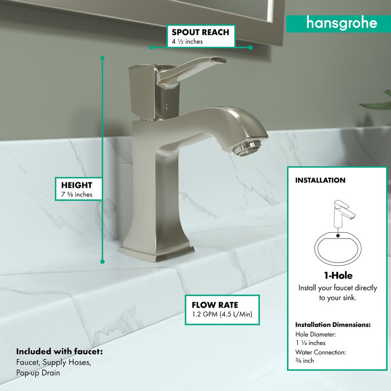 Hansgrohe Metropol Classic Single-Hole Faucet 110 with Drain Assembly, 1.2 GPM, Brushed Nickel