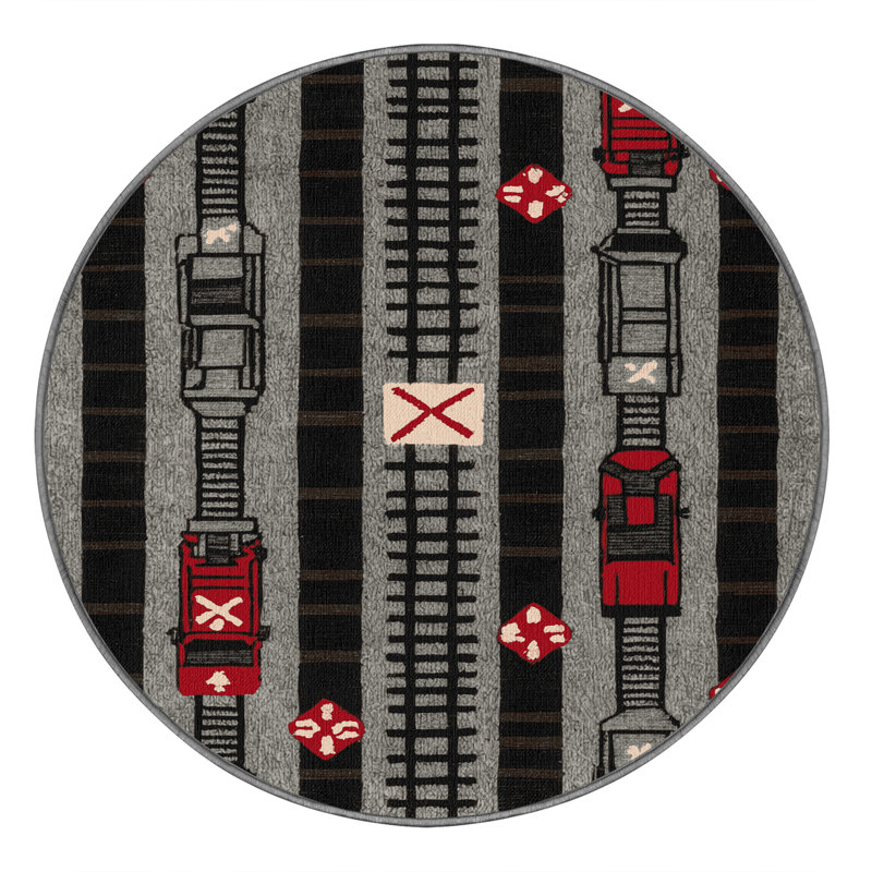 Machine Washable Transportation Gray Area Rug, Round 3'