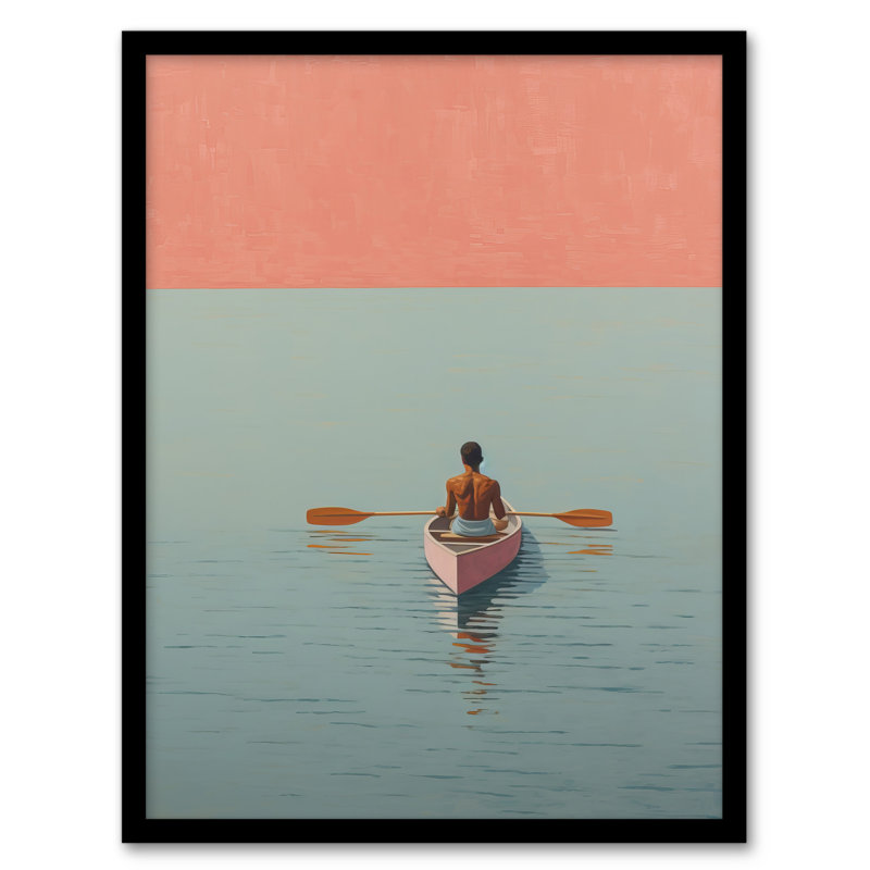 Rowers Paradise Tranquil Sunrise Seascape Pink Blue - Single Picture Frame Print